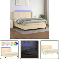 The Living Store Letto a molle insacchettate con materasso e LED in tessuto crema 180x200 cm
