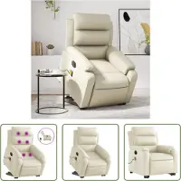 The Living Store Poltrona massaggiante con ausilio elettrico in ecopelle crema