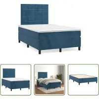 The Living Store Letto a molle con materasso blu scuro 120x190 cm in velluto
