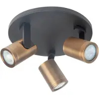 Highlight Faretto da soffitto Halo, nero/ottone brunito Ø 25 cm a 3 luci.