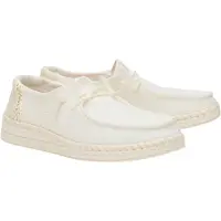 HEY DUDE mocassini da donna wendy espadrille in tessuto intrecciato e cuciture a contrasto bianchi