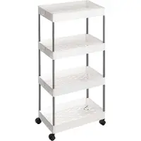 Songmics Carrello a 4 livelli, carrello da cucina, su rotelle, ripiano salvaspazio per cucina e bagno, per cucina, ufficio e bagno, 40 x 22 x 86 cm, bianco KSC10WT