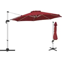 Costway Ombrellone Ø 330 cm, ombrellone a sbalzo con manovella, ruotabile a 360°, angolo di inclinazione regolabile, UPF 50+, ombrellone da giardino, ombrellone da mercato rosso