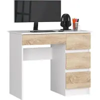 Akord Scrivania 3 Cassetti Lato Destro Bianco E Rovere Sonoma 90X50X77 Cm