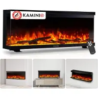 KAMINIO Camino elettrico LEA - Caminetto 3-in-1 con vista panoramica, riscaldamento, effetto fiamma 3D, 12 colori di fiamma, telecomando - 42 pollici