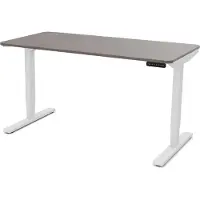 Assmann Scrivania regolabile elettricamente in altezza Y-Line Curved in calcestruzzo a vista bianco antracite, 120x70cm, funzione memoria, motorizzazione a 2 ripiani