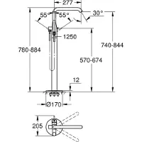 GROHE Essence Mitigeur monocommandé pour bain, montage au sol, orientable, saillie 277mm, avec accessoires, 25248DL1, 25248DL1