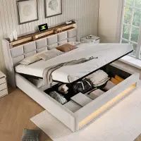 STILVORA Letti boxspring , letto imbottito 160x200 cm, letto per ragazzi, struttura letto con contenitore idraulico dotato di illuminazione a LED e porta USB, tessuto di lino, beige (senza materasso)