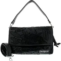Desigual , Borsa a tracolla ricamata media, Donna, Poliuretano, Nero, U