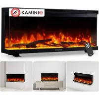 KAMINIO Camino elettrico LEA - Caminetto 3-in-1 con vista panoramica, riscaldamento, effetto fiamma 3D, 12 colori di fiamma, telecomando - 36 pollici