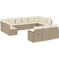 vidaXL Set di divani da giardino 13 pezzi con cuscini Beige poly rattan