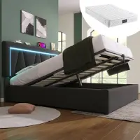 STILVORA Letto imbottito 140x200 cm, letto per ragazzi con funzione di ricarica USB e Type-C, letto matrimoniale con rete a doghe e illuminazione a LED, grigio (con materasso)