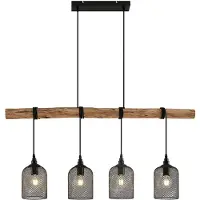 LINDBY lampada a sospensione Elrond, 116 cm, nero, 4 luci, legno