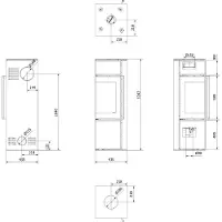 Kratki Stufa in acciaio TORA/S 8 kW Ø 150 Pannello in vetro nero con porta a molla