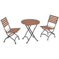 Merxx Set da giardino 3 pezzi, 2 sedie pieghevoli, 1 tavolo pieghevole, Ø 70 cm, acciaio piatto con rivestimento in eucalipto