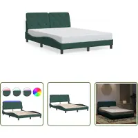 The Living Store Struttura letto con luci LED verde scuro 120x200 cm in velluto