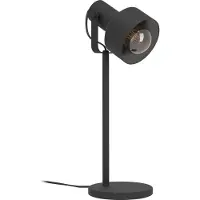 Eglo Casibare, lampada da tavolo industriale, monocromatica, lampada da comodino in metallo nero, lampada da soggiorno, lampada con interruttore, attacco E27