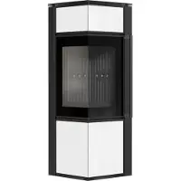 Kratki Stufa in acciaio TORA/S 8 kW Ø 150 Pannello in vetro bianco rivestimento nero con porta a molla