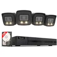 HiLook Set di telecamere di sorveglianza per esterni 4x 8 MP/4K bullet camera Slot per scheda SD visione notturna a colori, rilevamento AI di persone/veicoli NVR a 8 canali, 2 TB HDD