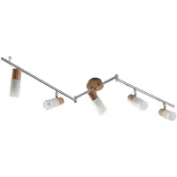 LINDBY Faretto da soffitto Christoph, 130 cm, a 5 luci, legno, vetro