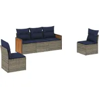 Syfax Set Divani da Giardino 5 pz con Cuscini Grigio in Polyrattan