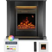 Juskys Caminetto elettrico 1000 / 2000 W - Caminetto ad angolo con riscaldamento, LED e timer - Nero