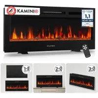 KAMINIO Camino elettrico MARLON - Caminetto elettrico 3-in-1 con riscaldamento, effetto fiamma 3D, 12 colori di fiamma, telecomando - 42 pollici