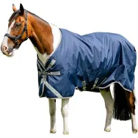 Horseware Set completo Amigo 1200D Plus per cavalli da esterno (coperta da 50g + fodera da 100g e fodera da 200g), taglia: 155 cm / 6'9", colore: blu navy/grigio titanio/argento