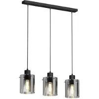LINDBY lampada a sospensione Kourtney, a 3 luci, nero/grigio, vetro, E27