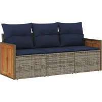 Syfax Set Divani da Giardino 3 pz con Cuscini Grigio in Polyrattan