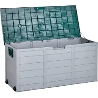 Beliani Cassetta portaoggetti da giardino grigio con plastica verde 112 x 50 cm con maniglie ruote cassetta porta attrezzi da esterno