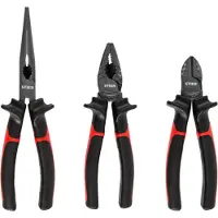 Stier Set di pinze Montage+, 3 pezzi, contiene tronchesino, pinza telefonica e pinza combinata potente, impugnature bicomponenti, adatto per lavori di tenuta, presa, piegatura e taglio