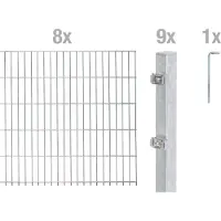 Alberts 655891 Recinzione a doppia rete metallica come set completo di 18 pezzi, zincato a caldo, altezza 120 cm, lunghezza 16 m