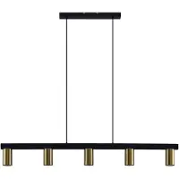 LINDBY Lampada a sospensione Baliko, nero/ottone, a 5 luci, GU10
