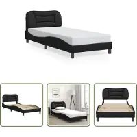 The Living Store Struttura letto con testiera nera 80x200 cm in ecopelle