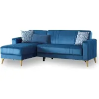 Dmora Aronix - Divano Letto con Penisola, 225x151 cm blu, Contenitore
