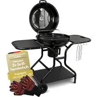 Holz4home deluxe4home Barbecue a sfera Ø 55 cm con ripiano I Carrello per barbecue con ruote e coperchio I Barbecue a carbonella, barbecue rotondo per carbonella