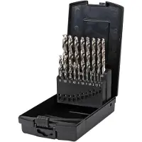 Stier Set di punte elicoidali HSS-Co5 / HSS-E, 19 pezzi, set di punte in metallo di prima qualità, set di punte in acciaio, rettificate, gambo cilindrico, contenuto di cobalto del 5%, DIN 338, tipo N