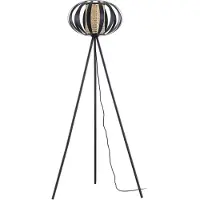 LINDBY Lampada da terra Tamira, nera, rattan, altezza 143 cm, E27