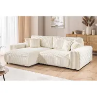 S-Style Möbel Mollis - Divano angolare con funzione di letto e rete in velluto a coste beige chiaro, per un comfort di seduta straordinario