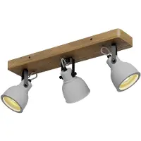 LINDBY Spot Mitis, 50 cm, a 3 luci, grigio, legno, cemento, GU10