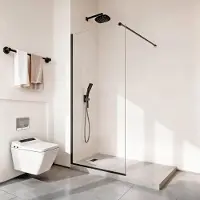 StarTech.com Parete doccia fissa in vetro - Box doccia walk-in - 86,4 x 187 cm - Vetro trasparente ESG da 8 mm - Parzialmente incorniciato - Con guarnizione a pavimento e ferramenta - Paraspruzzi - Nero opaco