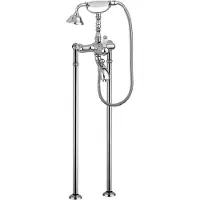 Casa Padrino rubinetto per vasca in stile liberty argento / bianco H. 105,5 cm - Rubinetto per vasca da bagno nostalgico con doccia e piedini