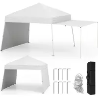 Costway padiglione pop-up 430x280cm con 2 pareti laterali convertibili in tenda, padiglione da giardino portatile, tenda da campeggio per feste all'aperto bianco