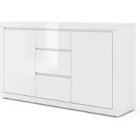 Homlando Cassettiera Bello Bianco III 150 cm Credenza Mobile Due ripiani, TRE cassetti Italiano bianco opaco/bianco lucido