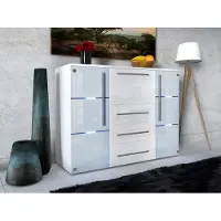 Mirjan 24 Cassettiera combinata con illuminazione a LED ANTRIM – bianco / bianco lucido