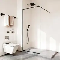 StarTech.com Pannello doccia in vetro - Pannello doccia walk-in - Fisso - 864 x 1870 mm (L x A) - Vetro di sicurezza ESG trasparente da 8 mm - Senza telaio - Con guarnizione a pavimento e ferramenta - Nero opaco