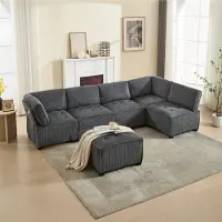 LVHOM Divano modulare a U 308 x 82 x 154 cm, 6 posti con funzione letto, divano angolare modulare in corda, divano trasformabile in schiuma, set di divani, grigio