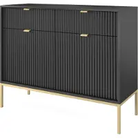 3Xeliving Cassettiera: 2 cassetti, 2 ante, nero, oro, 104 x 83 x 39 cm, maniglie dorate