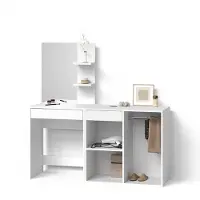 Livinity Tavolo da toeletta Nola Bianco 140 cm con specchio e mobile aggiuntivo, Model 52347